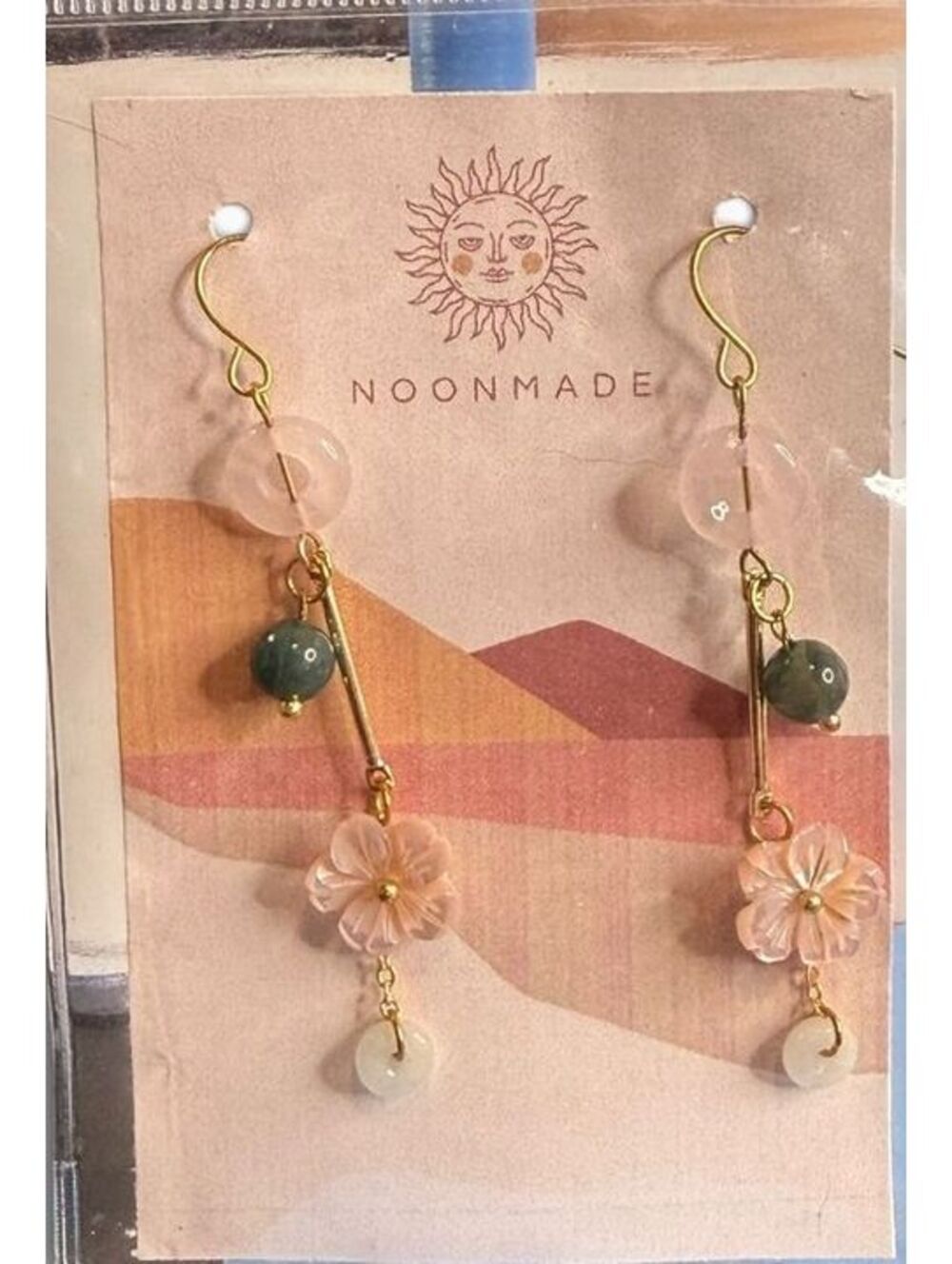 Noonmade Gemstone Floral Dangle Earrings 14K Gold Plated Boho Handmade